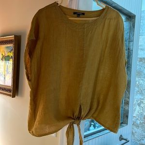 Charlie B. Linen crop top with tie.  Gold